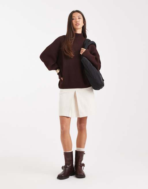 ASOS DESIGN extreme boxy sweater with funnel neck in plum