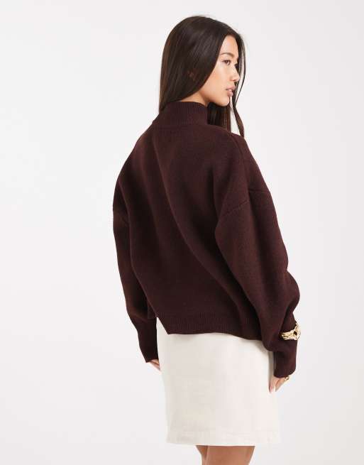 ASOS DESIGN extreme boxy sweater with funnel neck in plum