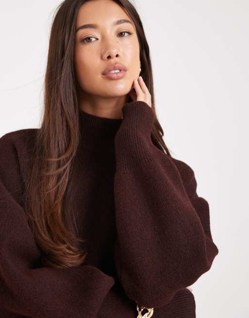 ASOS DESIGN extreme boxy sweater with funnel neck in plum