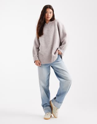 Asos Design Extreme Boxy V Neck Boucle Sweater In White