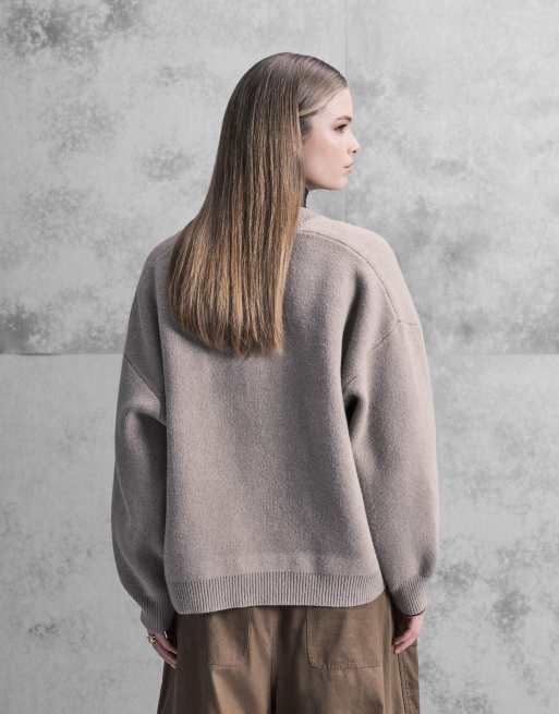 ASOS DESIGN extreme boxy v neck structured jumper in mushroom, 3 of 4