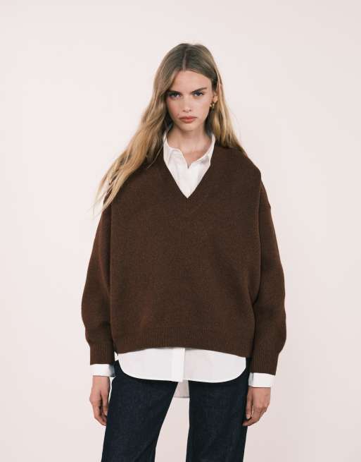 ASOS DESIGN extreme boxy v neck structured jumper in rust