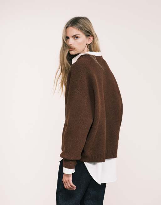 ASOS DESIGN extreme boxy V-neck structured sweater in chocolate