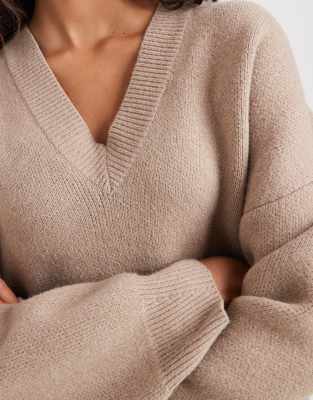 Asos Design Extreme Boxy V Neck Structured Sweater In Neutral
