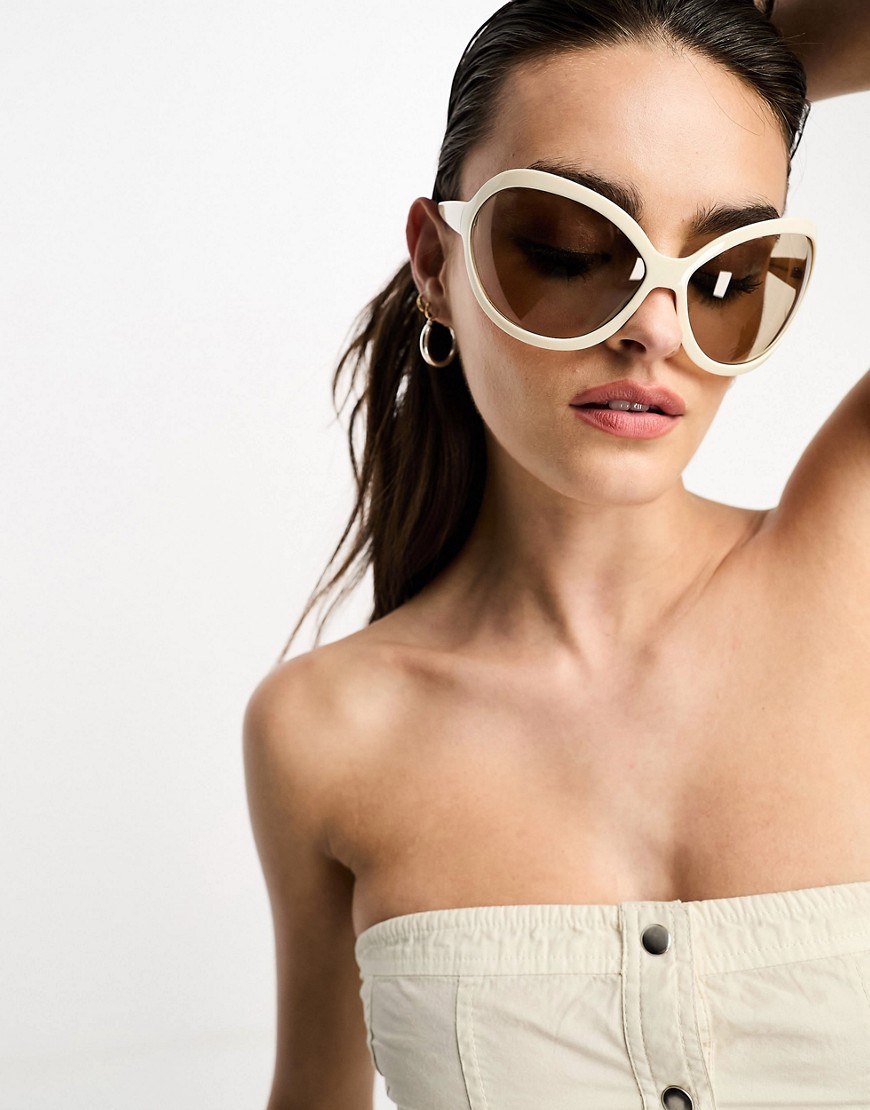 ASOS DESIGN extreme bug sunglasses in off white