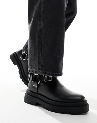 Asos Design Extreme Chunky Boot In Black With Buckles