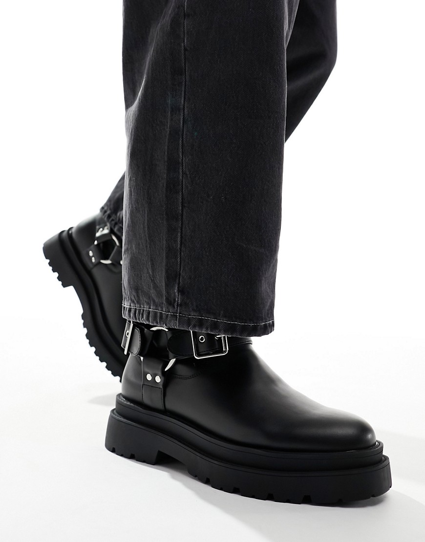 Asos Design Extreme Chunky Boot In Black With Buckles