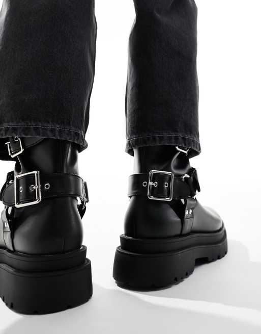 Asos black buckle on sale boots