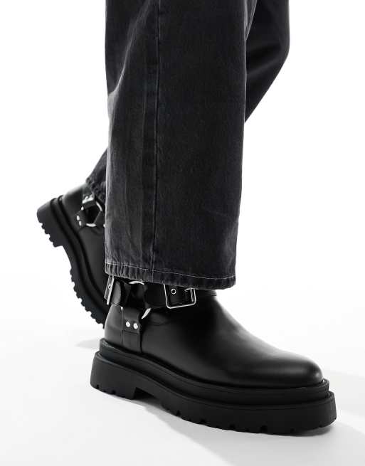 Asos black buckle outlet boots