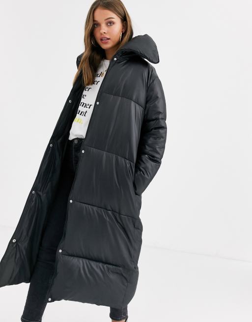 ASOS DESIGN extreme collar longline puffer coat in black