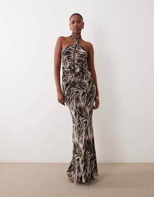 Asos Design Extreme Cowl Sleek Mesh Maxi Dress In Multi