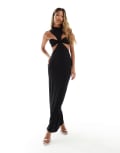 [ASOS DESIGN] ASOS DESIGN extreme cut out high neck maxi dress in black L Black