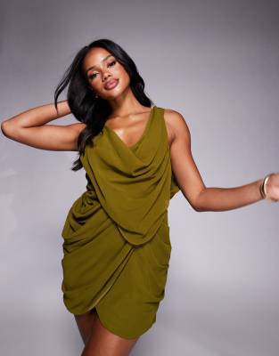 Asos Design Extreme Drape Open Back Mini Dress In Green