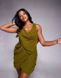[ASOS DESIGN] ASOS DESIGN extreme drape open back mini dress in olive green 18 Olive green