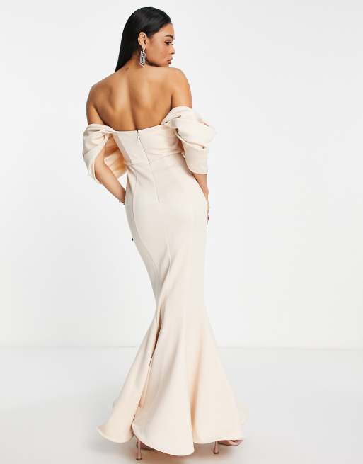 asos design satin maxi dress with extreme drape sleeve ASOS Satin Maxi Dress With Extreme Drape Sleeve And Open Back in Blue