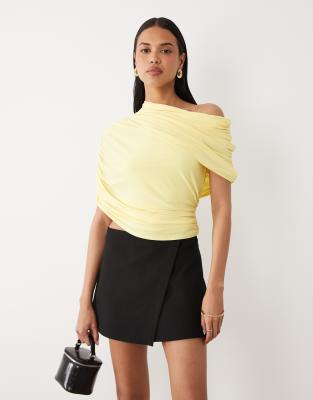 Asos Design Extreme Draped Asymmetric Top In Yellow