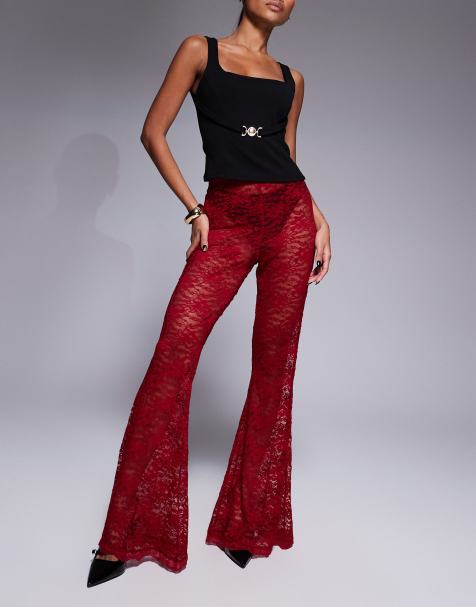 ASOS DESIGN extreme flare high waist lace pants in red - view 1