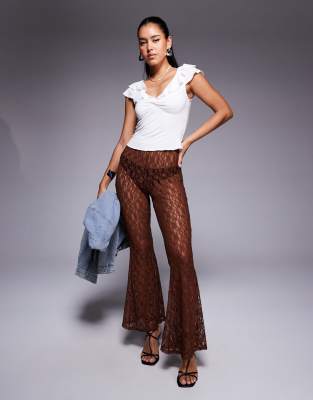 Asos Design Extreme Flare High Waist Sheer Lace Pants