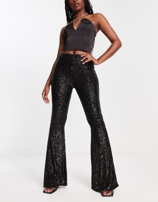 New Women's Glitter Sequin High Waisted Stretchy Bell Bottom Flared Pants  Wide Leg Bell Pants Sequin Flare Dress Pants