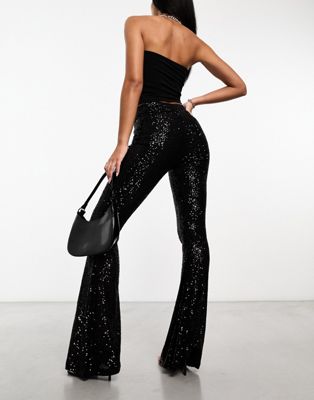 ASOS DESIGN extreme flare sequin pants in black | ASOS
