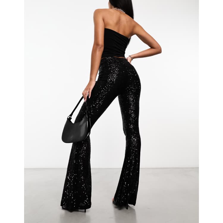 Something Extra Sequin Flare Pant - Black