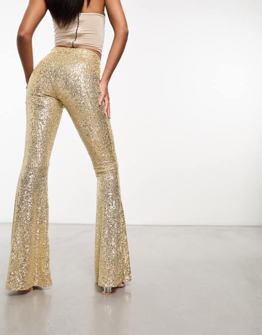 ASOS DESIGN extreme flare sequin pants in gold