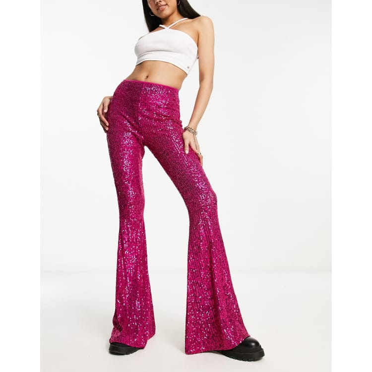 ASOS DESIGN extreme flare sequin pants in pink