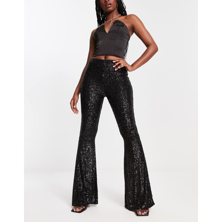 ASOS DESIGN extreme flare sequin trouser in black