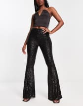 ASOS LUXE co-ord 3D lace flare trouser in black