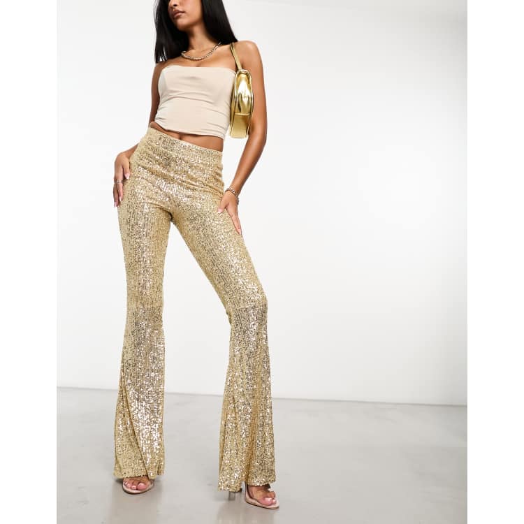 ASOS DESIGN extreme flare sequin trouser in silver