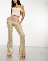 ASOS DESIGN extreme flare sequin trouser in silver