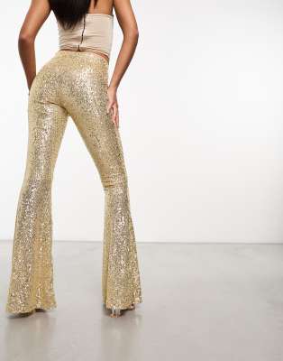 Ella sequin flare trousers - nude/gold – LLUK