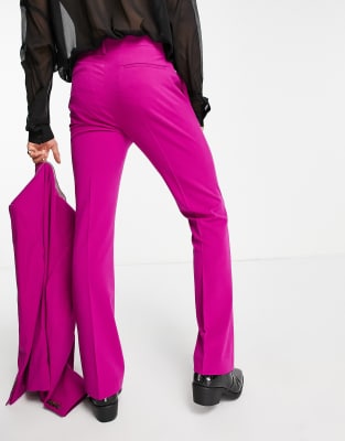 Metallic Pink Fuchsia Crushed Velvet Flare Leggings Customizable