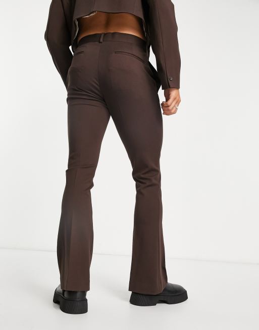 ASOS DESIGN extreme flare suit trousers in chocolate brown