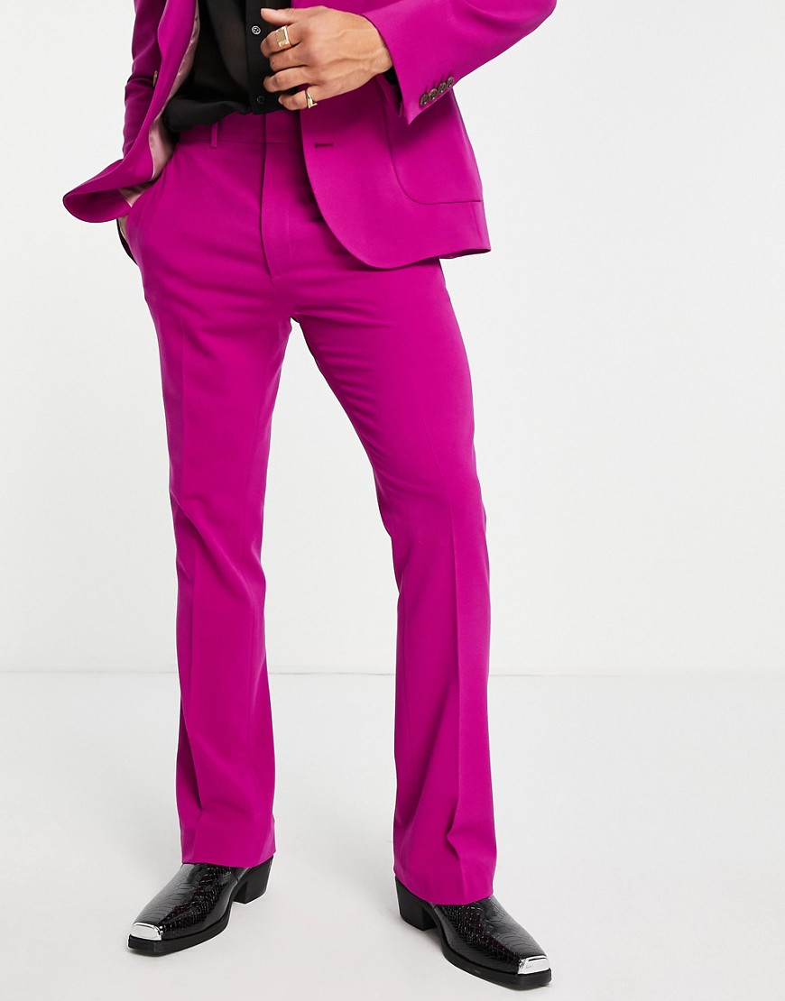 ASOS DESIGN extreme flare suit trousers in fuchsia pink