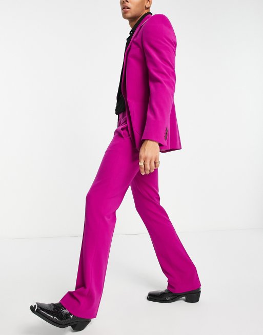 ASOS DESIGN extreme flare suit trousers in fuchsia pink ASOS