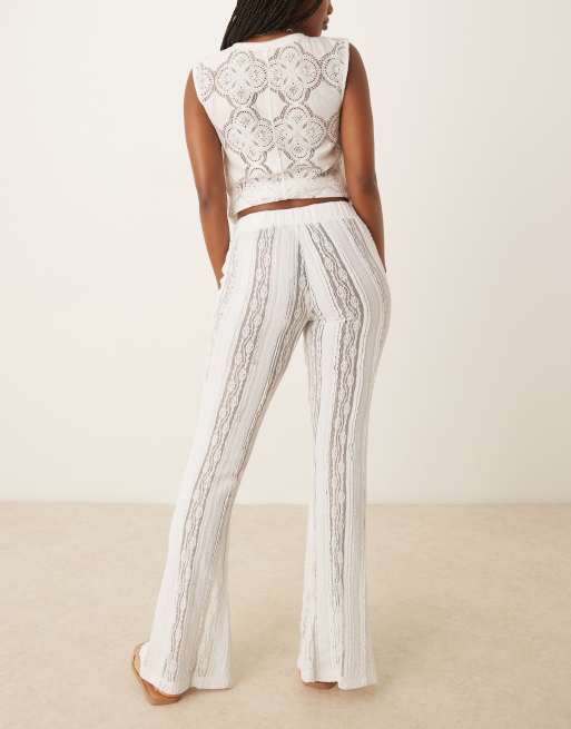 ASOS DESIGN extreme flare textured straight leg pants in white, 3 of 5