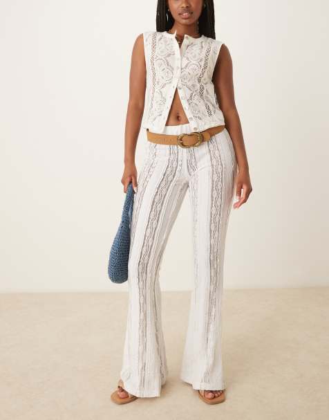 ASOS DESIGN extreme flare textured straight leg trouser in white - view 1