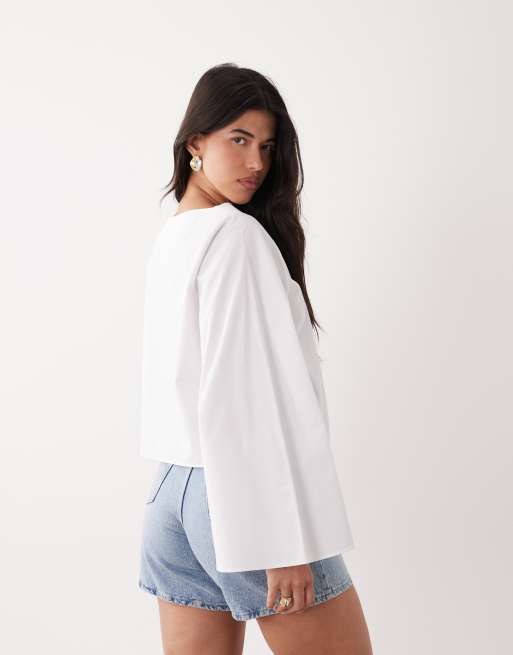 ASOS DESIGN extreme flute sleeve top in white, 4 of 4