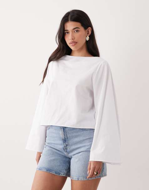 ASOS DESIGN extreme fluted sleeve top in white - view 1