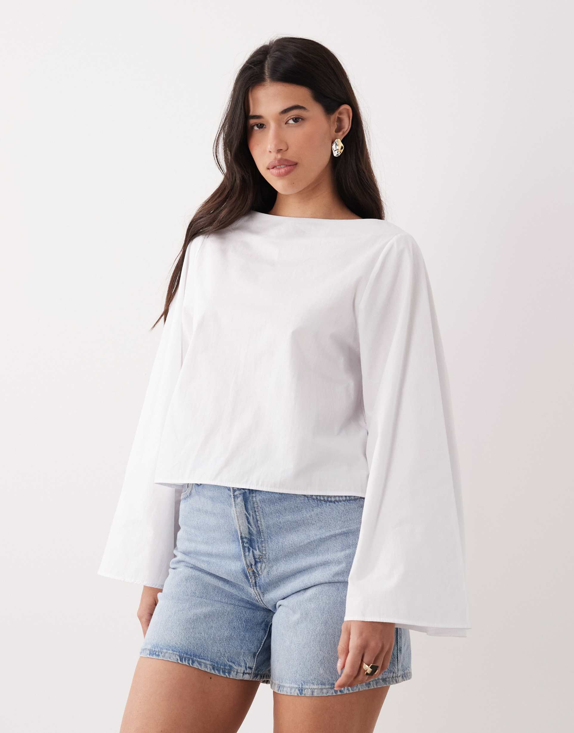 asos design extreme fluted sleeve top in white