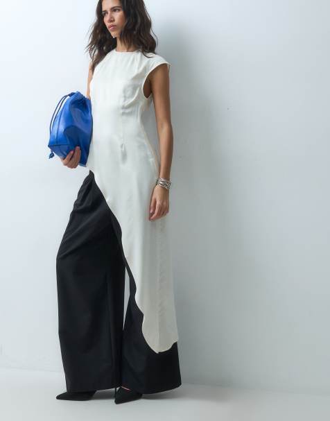 ASOS DESIGN extreme length asymm satin top in ecru