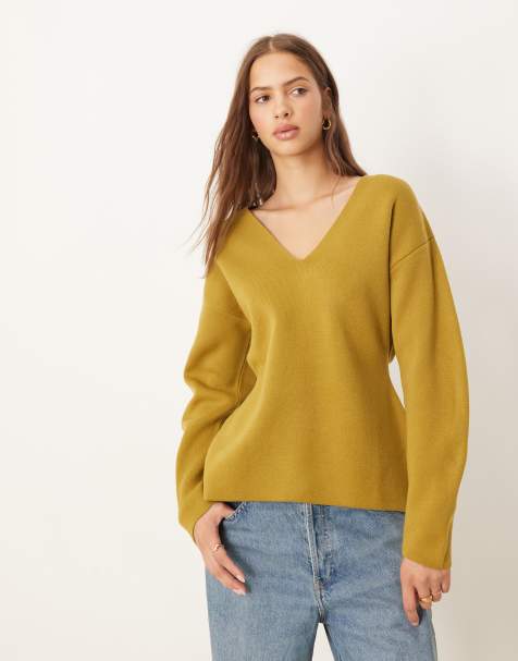 ASOS DESIGN extreme low v neck waisted top in green - view 1