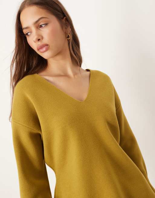 ASOS DESIGN extreme low V-neck waisted top in green