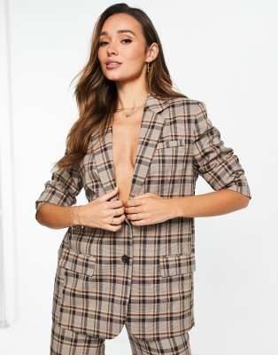 ASOS DESIGN extreme man suit blazer in brown plaid-Multi