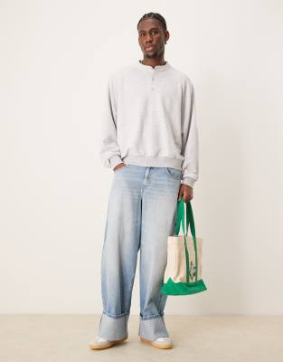 Asos Design Extreme Oversize Boxy Henley Sweatshirt In Gray
