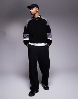 Asos Design Extreme Oversize Color Block Sweater In Black Gray And White Fleece