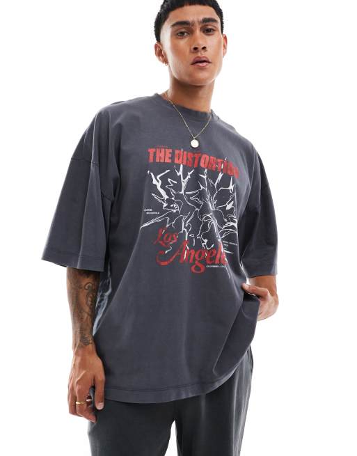 ASOS Design – Extreme Oversize Fit T-Shirt in Anthrazit mit „Los Angeles“-Aufdruck