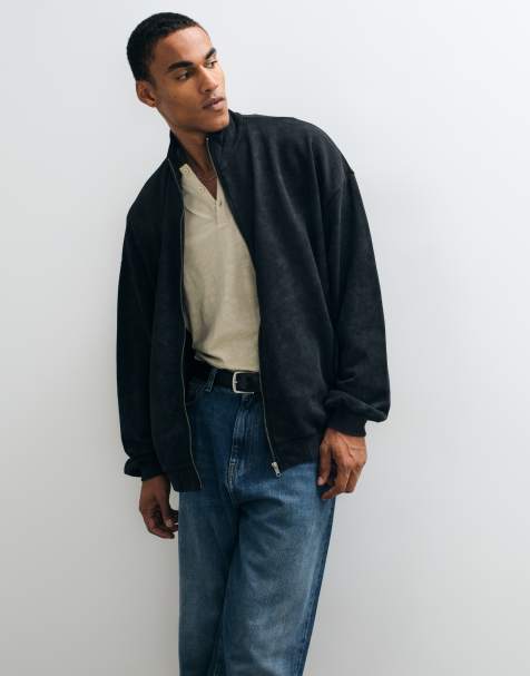 ASOS DESIGN extreme Oversize-Jacke mit Stehkragen in Acid Wash in Schwarz - view 1