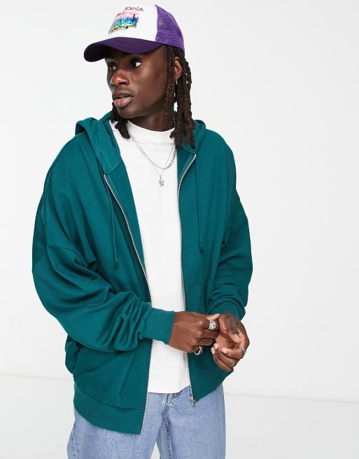 ASOS DESIGN – Extreme Oversize-Kapuzenjacke in Blaugrün mit Reißverschluss